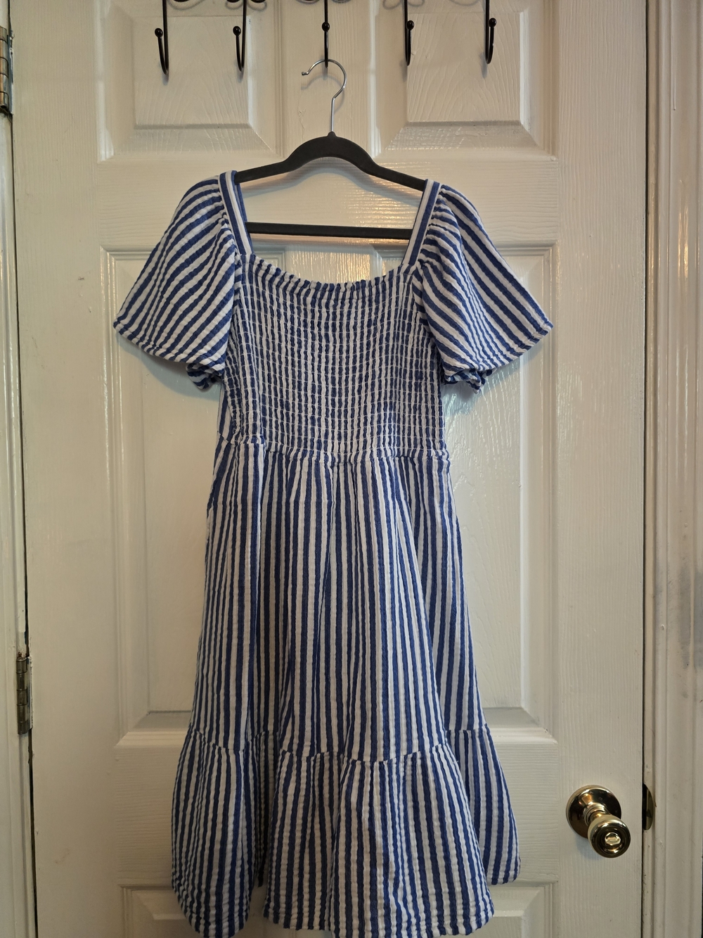 Girl's Old Navy Blue and White Striped Smocked Bodice Dress